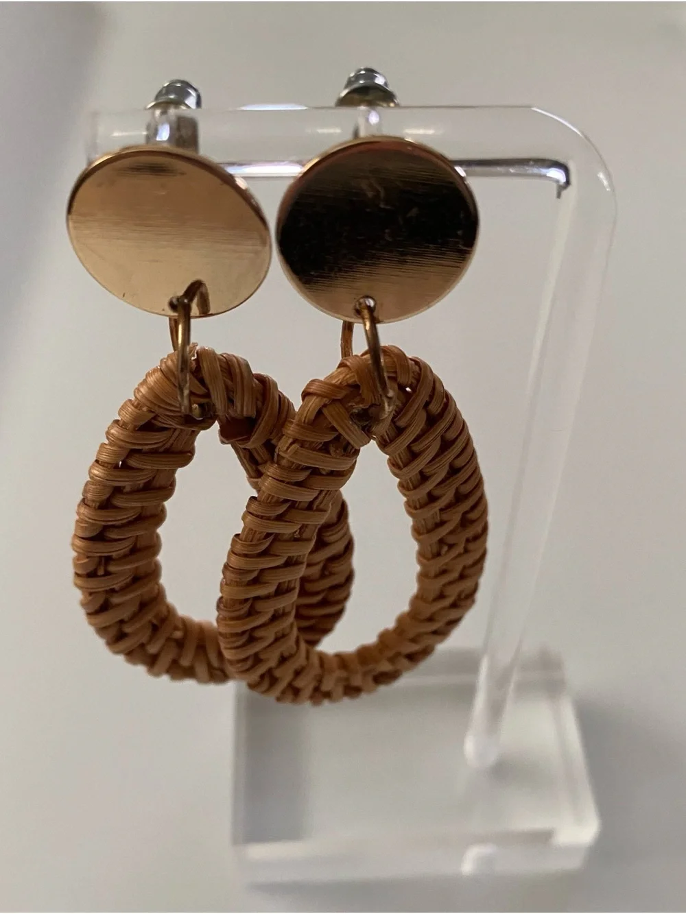 Woven Teardrop Drop Earrings in Tan